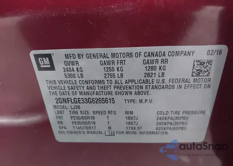 2016 Chevrolet Equinox Ltz from USA, damaged, VIN 2GNFLGE33G6265615